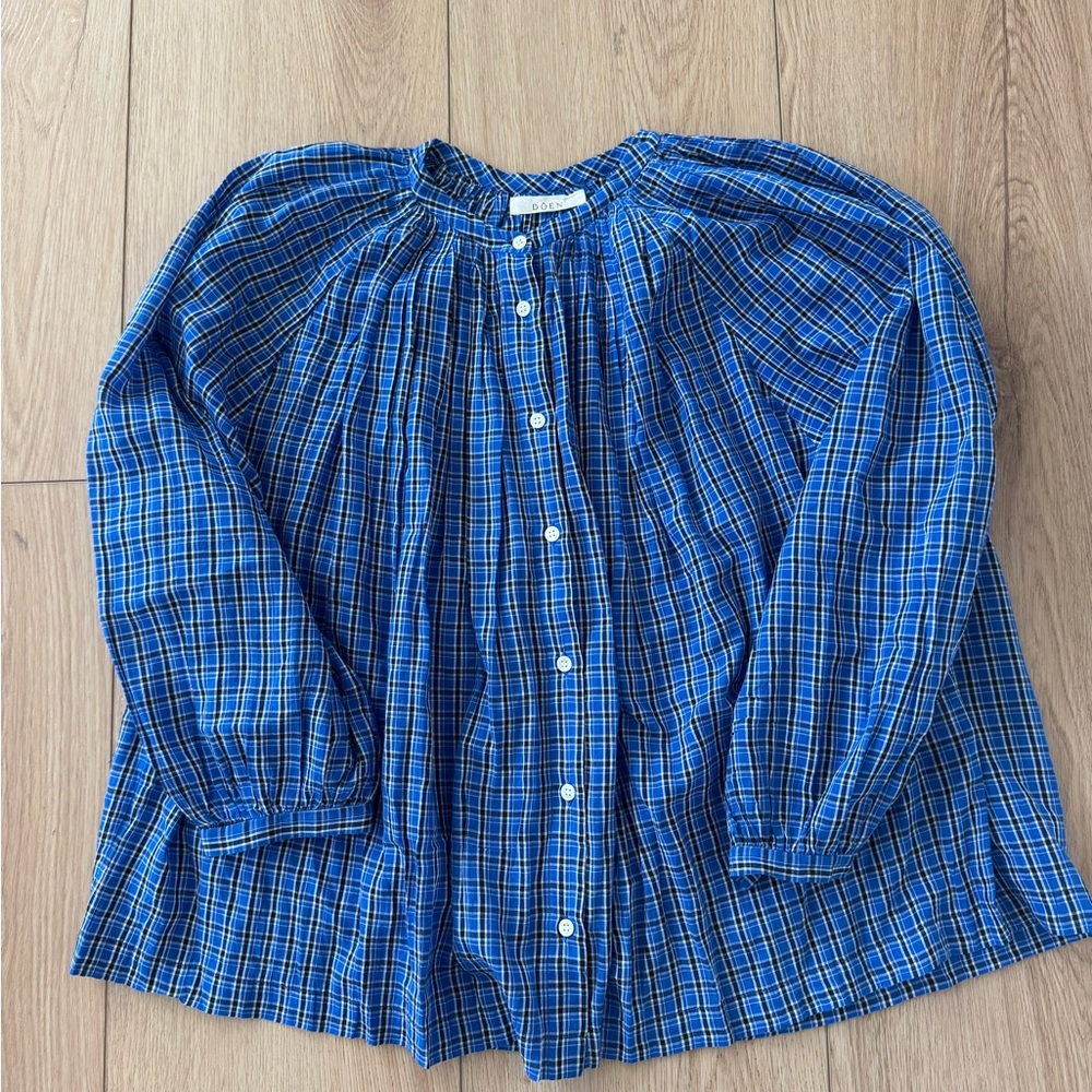 Doen blouse in cassis French blue plaid